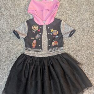 L.O.L. Surprise! Girls Size XS 4/5 Black & Pink Hooded Short Sleeve Tutu Dress